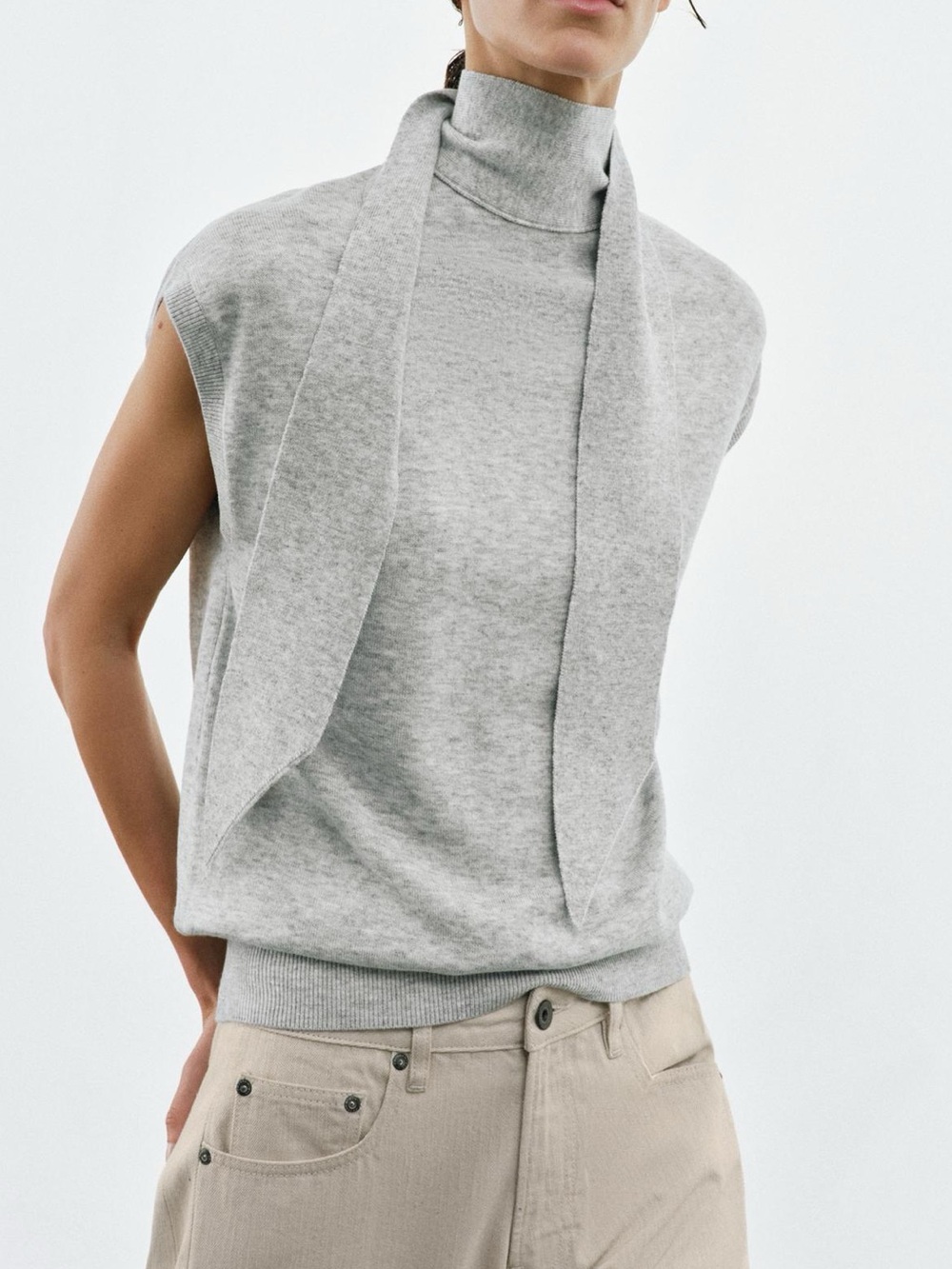 ZARA wool blend knit sleeveless top with a tie